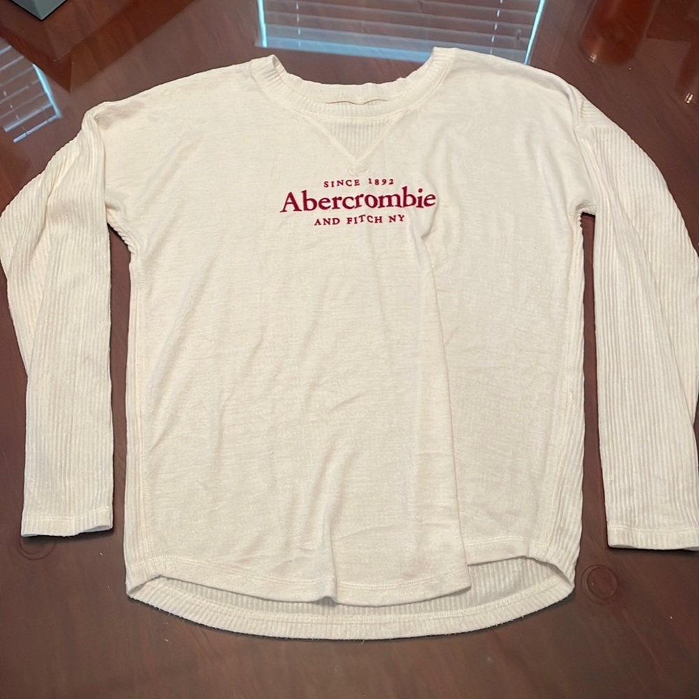 Abercrombie and Fitch white sweater with red logo